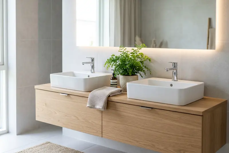 Modernes Lavabo mit Holzmöbel